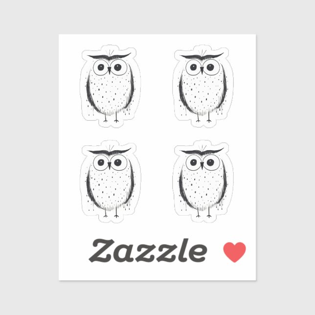 Cute Minimalistic Owl - Hand Drawn Style - Black  (Sheet)