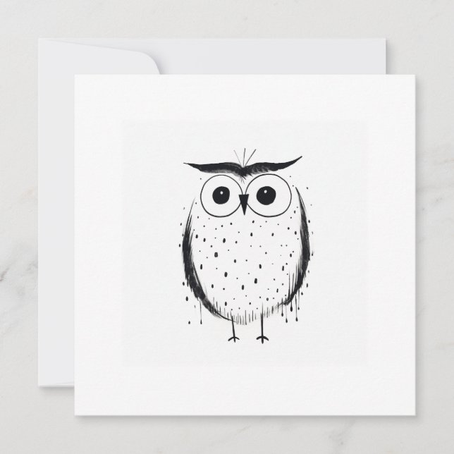 Cute Minimalistic Owl - Hand Drawn Style - Black  Holiday Card (Front)