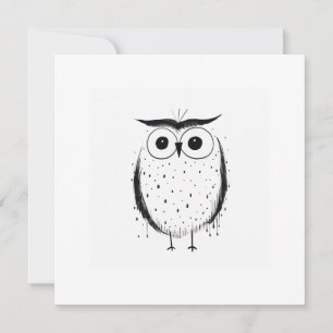Cute Minimalistic Owl - Hand Drawn Style - Black Holiday Card
