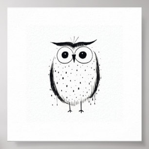 Cute Minimalistic Owl - Hand Drawn Style - Black Poster