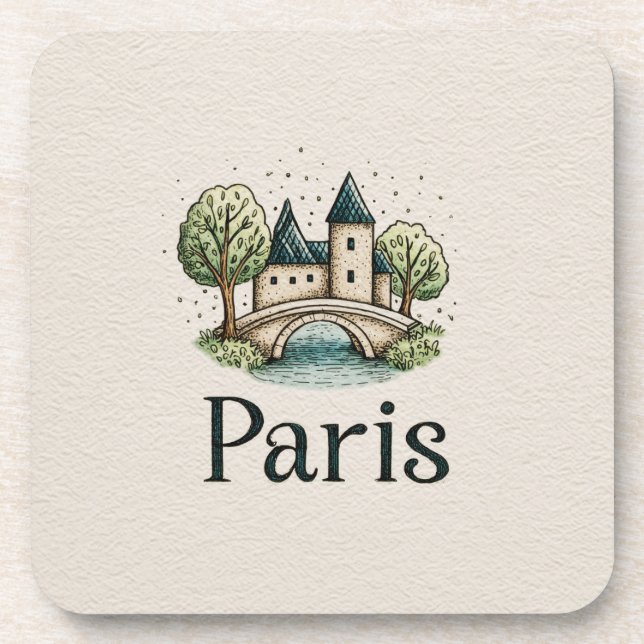 Cute Minimalistic Paris Skyline Coaster (Front)