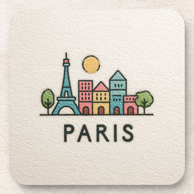 Cute Minimalistic Paris Skyline Coaster (Front)