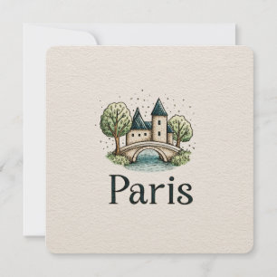 Cute Minimalistic Paris Skyline Holiday Card