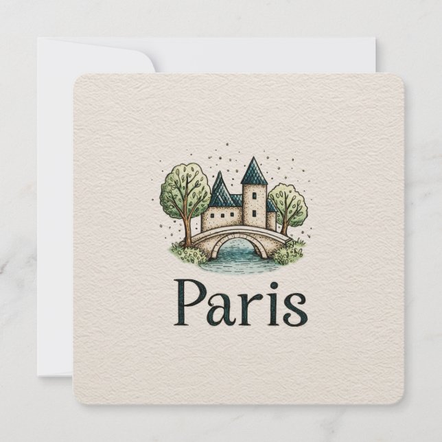 Cute Minimalistic Paris Skyline Holiday Card (Front)