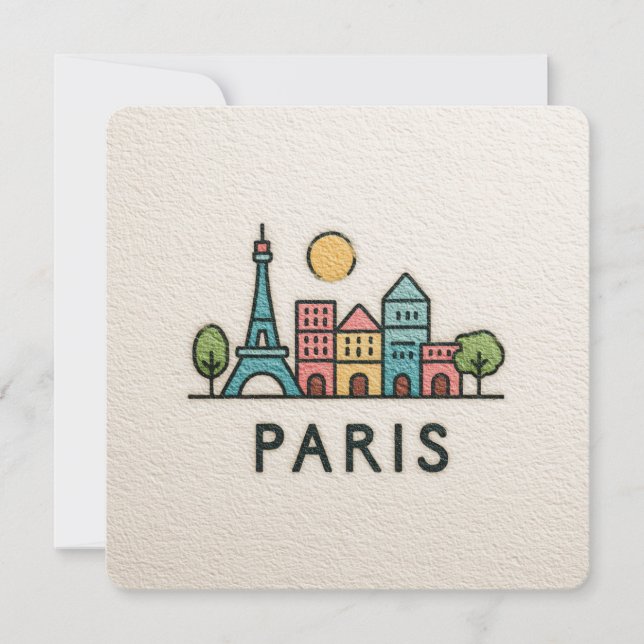 Cute Minimalistic Paris Skyline Holiday Card (Front)