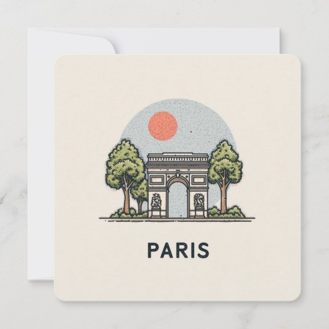 Cute Minimalistic Paris Skyline Holiday Card (Front)
