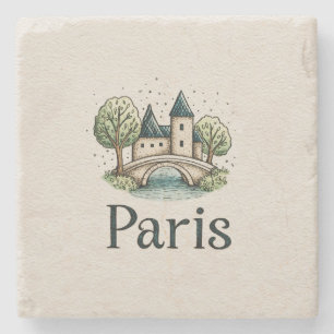 Cute Minimalistic Paris Skyline Stone Coaster