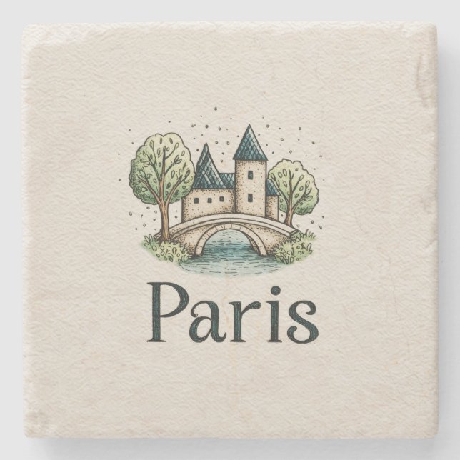 Cute Minimalistic Paris Skyline Stone Coaster (Front)