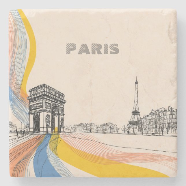 Cute Minimalistic Paris Skyline Stone Coaster (Front)