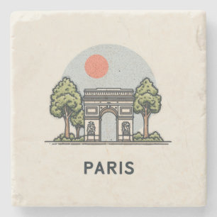 Cute Minimalistic Paris Skyline Stone Coaster
