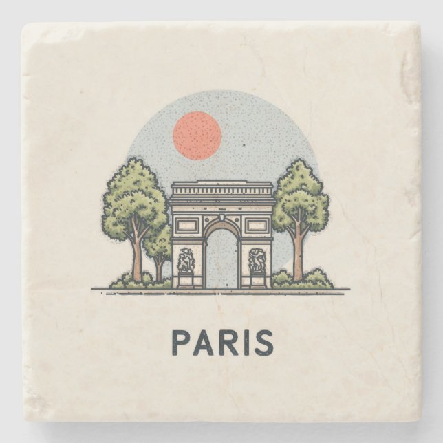 Cute Minimalistic Paris Skyline Stone Coaster (Front)