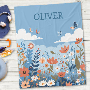 Cute Minimalistt Wildflowers Personalised Fleece Blanket