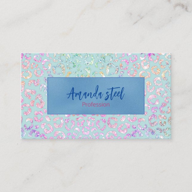 Cute Mint Animal print glitter monogram Appointment Card (Front)