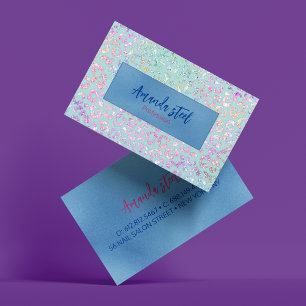 Cute Mint Animal print glitter monogram Business Card