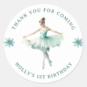 Cute Mint Ballerina 1st Birthday Thank You  Classic Round Sticker