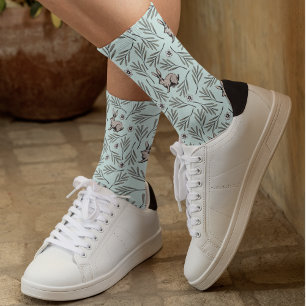 Cute Mint Bunny and Leaves Nature Socks