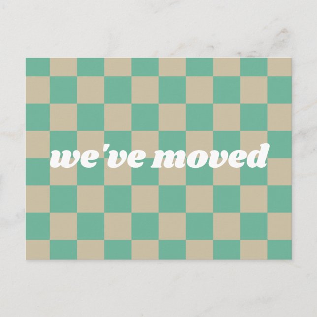 Cute Mint Chequered We've Moved New Home Moving  Postcard (Front)