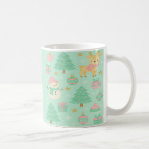 Cute Mint Christmas Deer and Snowman Coffee Mug