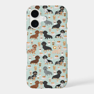 Cute Mint Dachshunds and Coffee pattern