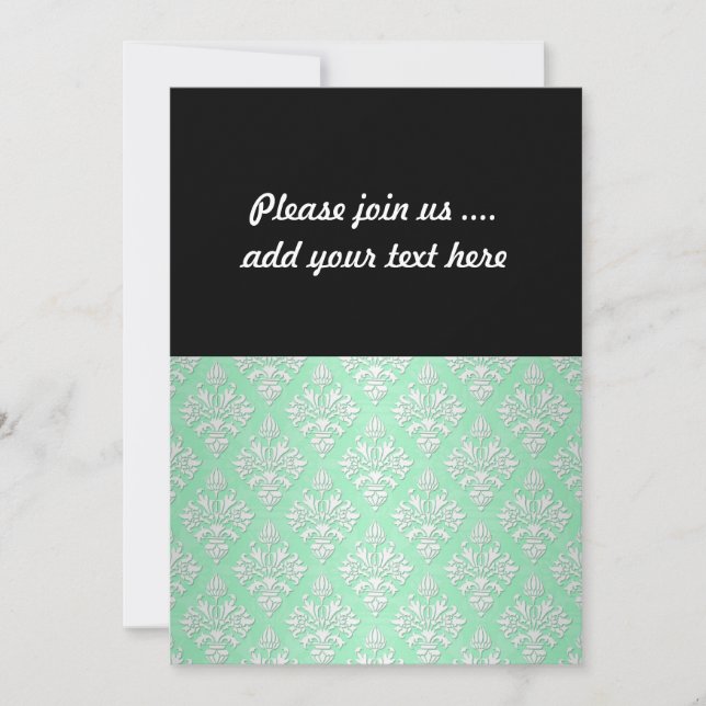 Cute Mint Green and White Floral Damask Pattern Invitation (Front)