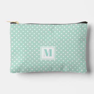 Cute Mint Green and White Polkadots Monogrammed Accessory Pouch