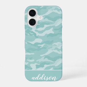 Cute Mint Green Camo Personalised iPhone 16 Case