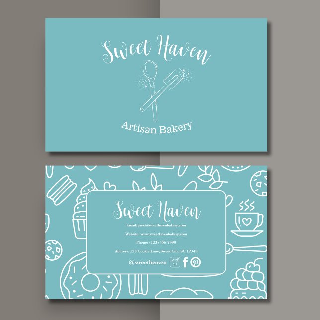 Cute Mint Green Cooking Utensil Bakery Business Card (Creator Uploaded)