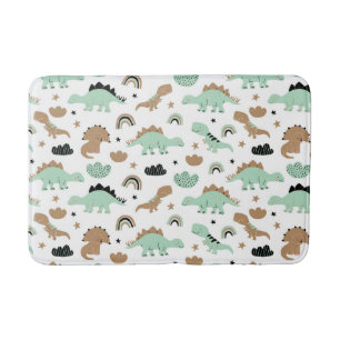 Cute Mint Green Dinosaur Pattern Bath Mat