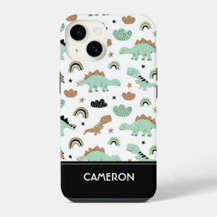 Cute Mint Green Dinosaur Pattern iPhone 14 Case