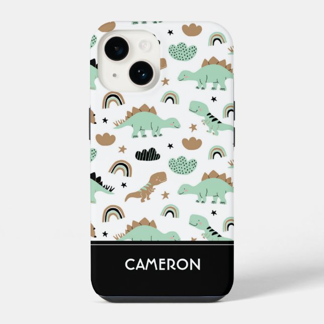 Cute Mint Green Dinosaur Pattern iPhone Case (Back)