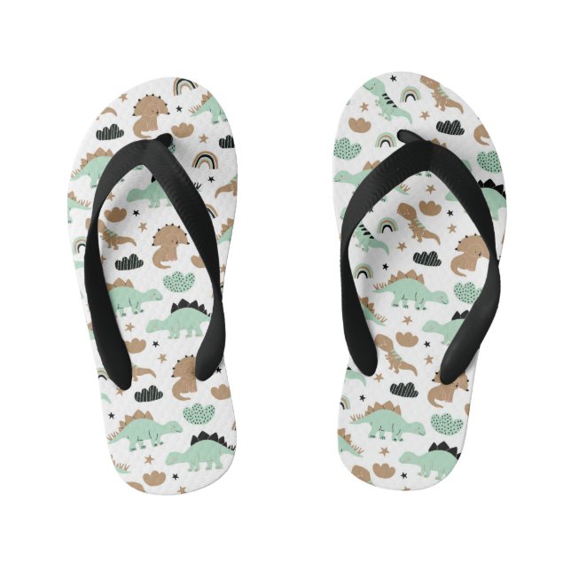 Cute Mint Green Dinosaur Pattern Kid's Flip Flops (Footbed)