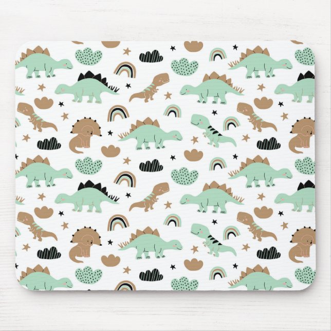 Cute Mint Green Dinosaur Pattern Mouse Mat (Front)