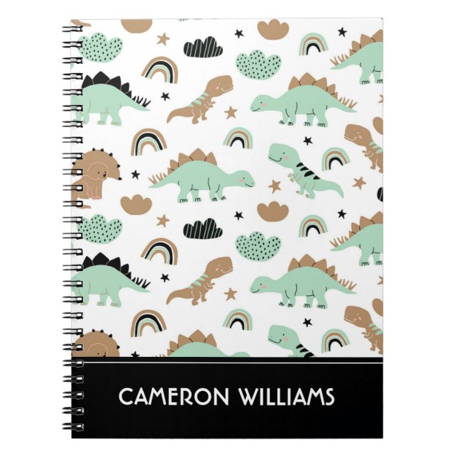 Cute Mint Green Dinosaur Pattern Notebook (Front)