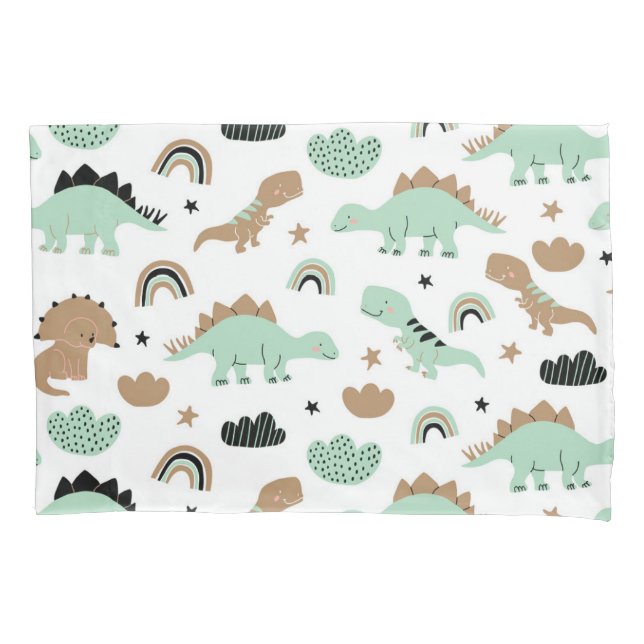 Cute Mint Green Dinosaur Pattern Pillowcase (Front)