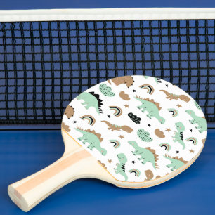 Cute Mint Green Dinosaur Pattern Ping Pong Paddle