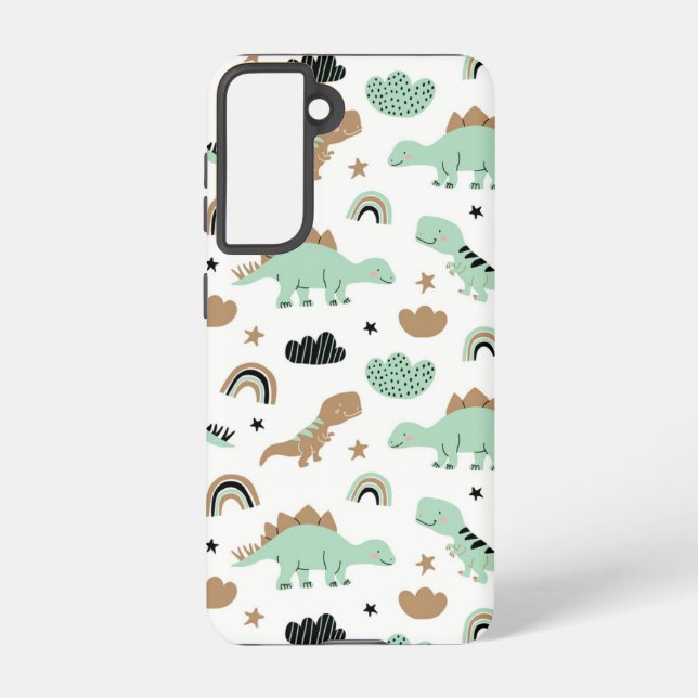 Cute Mint Green Dinosaur Pattern Samsung Galaxy S21 Case (Back)