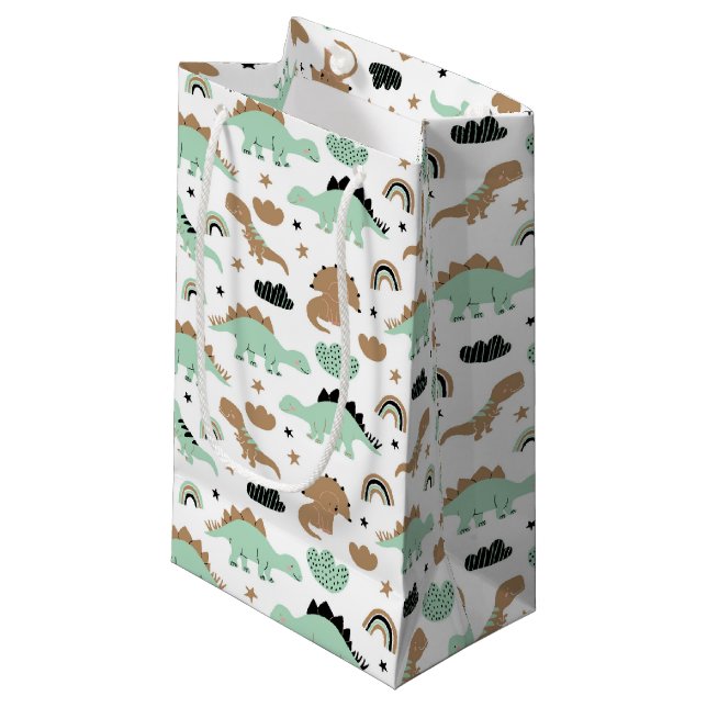 Cute Mint Green Dinosaur Pattern Small Gift Bag (Front Angled)