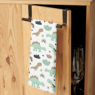 Cute Mint Green Dinosaur Pattern Tea Towel