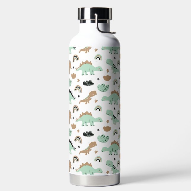 Cute Mint Green Dinosaur Pattern Water Bottle (Left)