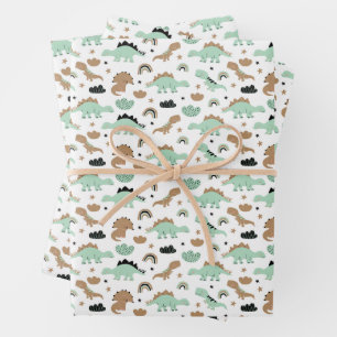 Cute Mint Green Dinosaur Pattern Wrapping Paper Sheet