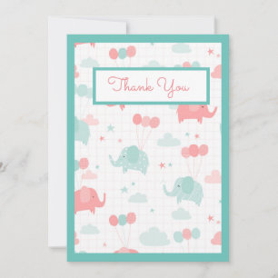 Cute Mint Green Elephant Baby Shower Thank You Card