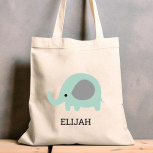Cute Mint Green Elephant Kids' Personalised Tote Bag