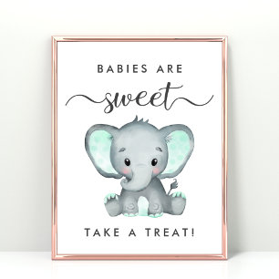 Cute Mint Green Elephant Take a Treat Baby Shower Poster