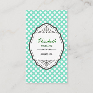 Cute Mint Green Polka Dots Elegant Vintage Frame Business Card
