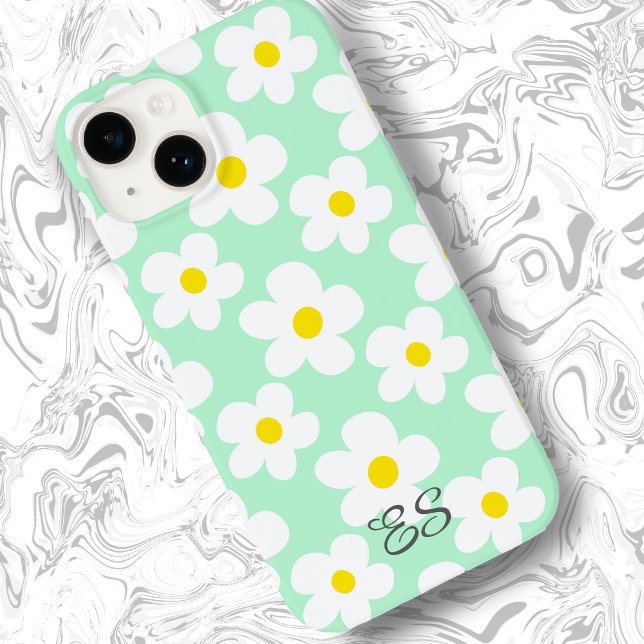 Cute mint green retro daisies on girly floral Case-Mate iPhone case (Creator Uploaded)