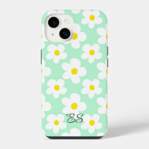Cute mint green retro daisies on girly floral iPhone 14 case