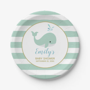 Cute Mint Green Whale Baby Shower Paper Plate
