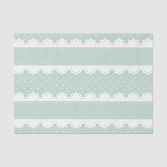 Cute Mint Green White Polka Dot Lace Pattern Tissue Paper (Front)