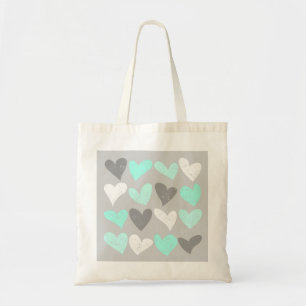 Cute mint grey love hearts tote bag
