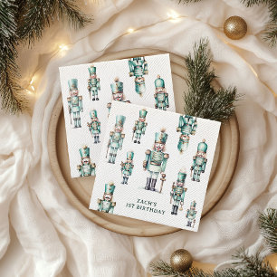 Cute Mint Nutcracker Boy Birthday Party Napkin